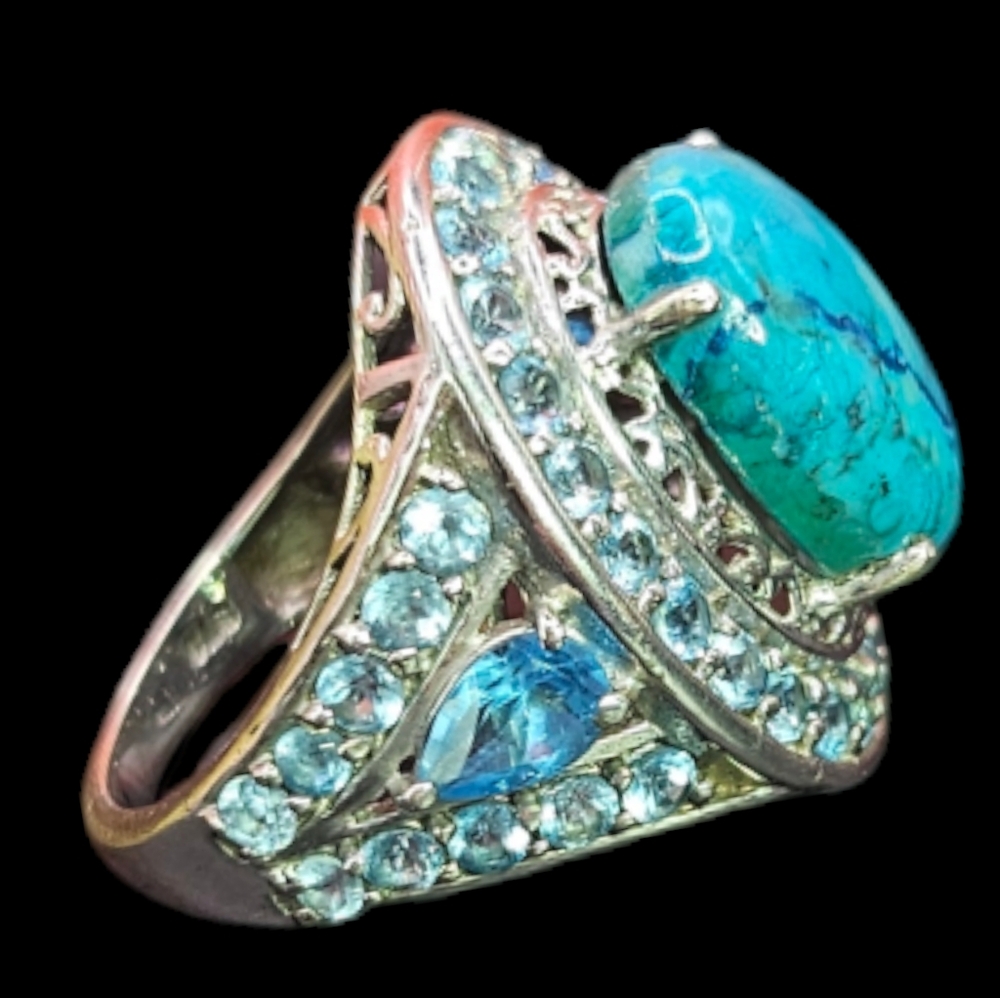 Chrysocolla and Blue Apatite Ring